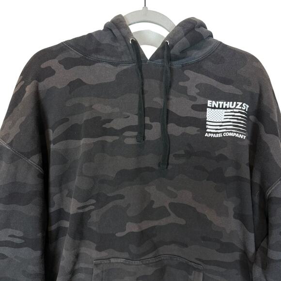 Enthuzst Hoodie Mens XL Gray Camouflage American Flag Logo Fleece Streetwear - Picture 3 of 11